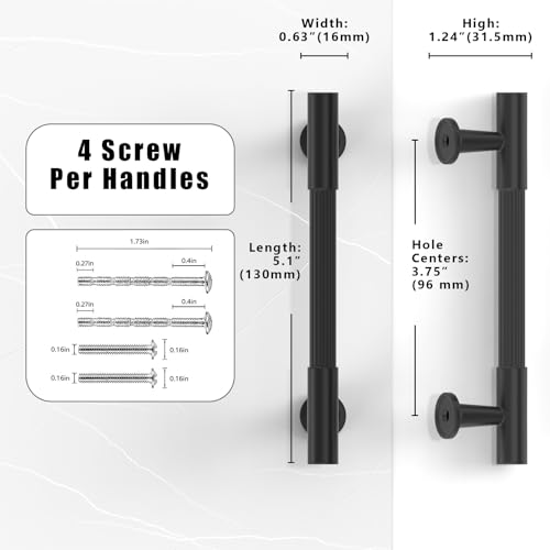 10 Pack Matte Black Cabinet Pulls 3.75 Inch(96mm) Kitchen Cabinet Handles Solid Heavy Duty Drawer Pulls - color: Matte Black, size: 3.75" Hole Center