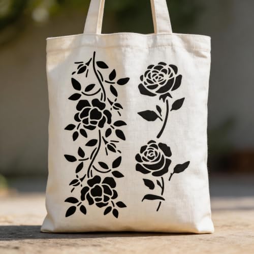 TIAMECH A4 Reusable Rose Flower Stencil for Painting - color: Rose Flower Vine