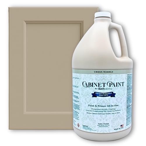 Bathworks Kitchen Cabinet Paint - Satin, Pro-Grade Formula by Refinishing Pros Since 1972, Low-VOC, Scrub Resistant, for Wood, Laminate & MDF Cabinets, Vanities, Furniture (Urban Marble, 1 Gallon) - color: Urban Marble, size: 128 Fl Oz (Pack of 1)