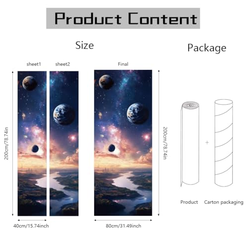 arricraft 2 Sheets Planet Self-Adhesive Door Sticker, 31.5x78.7inch Milky Way Starry Sky Door Murals Stickers PVC Removable Wallpaper Decoration for Bedrooms Living Room - style: Planet