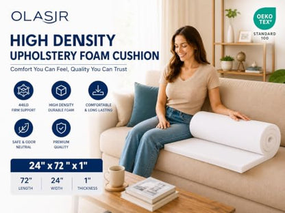 Firm High Density Upholstery Foam Cushion Pad 30ILD 1 x 24 x 72 Inch