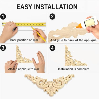 Wood Appliques 4PCS 4.7in Corner Onlays Carved Furniture Cabinet Decor - size: 4.7 inch