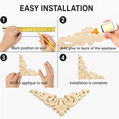 Wood Appliques 4PCS 4.7in Corner Onlays Carved Furniture Cabinet Decor - size: 4.7 inch
