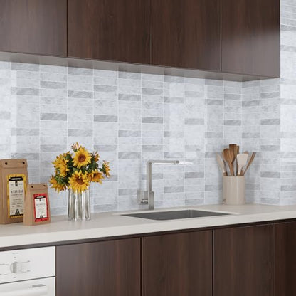 VaryPaper 20 Sheets Grey White Marble Look Backsplash Peel and Stick Subway Tile Self Adhesive Vinyl Tile Waterproof Removable Sticky Backsplash for Renters Back Splash Stick on Tiles for Kitchen - size: 20 Sheets