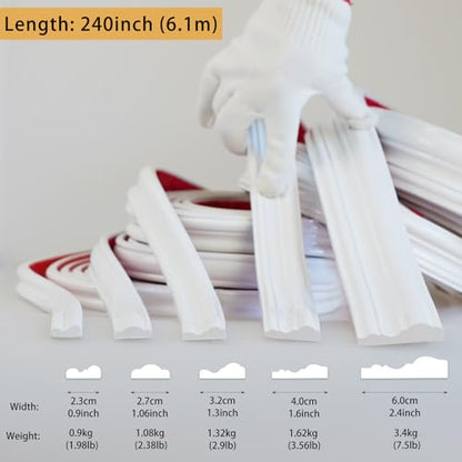 Hungbak 240"L x 0.9"W Peel and Stick Chair Rail Panel Molding, Pre-Primed Trim for Home Decoration & Wall Protection - size: 240"L x 0.9"W