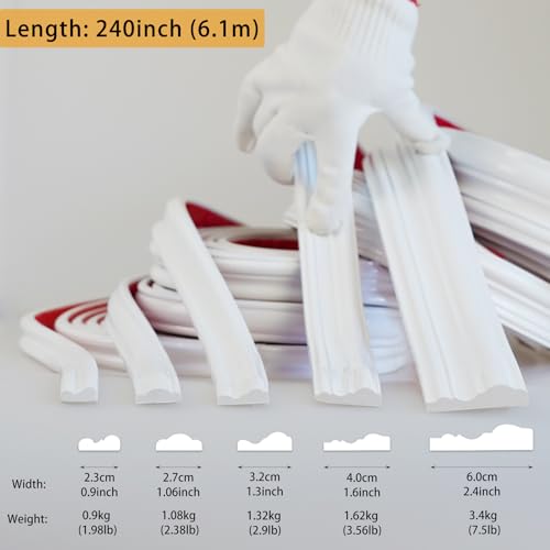 Hungbak 240"L x 1.6"W Peel and Stick Chair Rail Panel Molding, Pre-Primed Trim for Home Decoration & Wall Protection - size: 240"L x 1.6"W