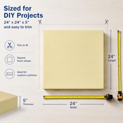 Nigoone 5"X 24"X 24" Upholstery Cushion Square Foam Replacement for Couch Chair Seat Padding, High Density Thick-Custom Pillow and Craft Foam Upholstery Supplies, 5 Inch Thick - size: 5×24×24