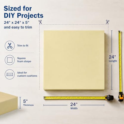Nigoone 5"X 24"X 24" Upholstery Cushion Square Foam Replacement for Couch Chair Seat Padding, High Density Thick-Custom Pillow and Craft Foam Upholstery Supplies, 5 Inch Thick - size: 5×24×24