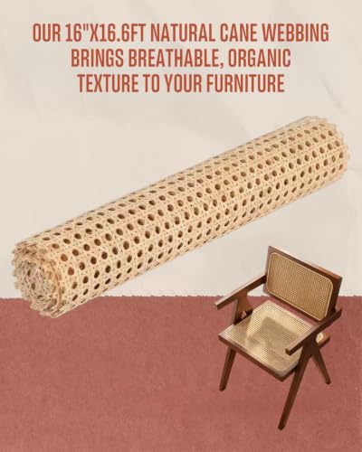 Glasaort 16" × 16.6Ft Width Natural Cane Webbing, Rattan Webbing Roll - size: 16" × 16.6Ft