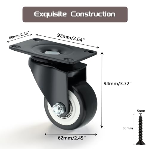Alise Caster Wheels,2.5" Swivel Caster Set of 4,Black(No Brake) - color: Black（No Brake）, size: 2.5 INCH