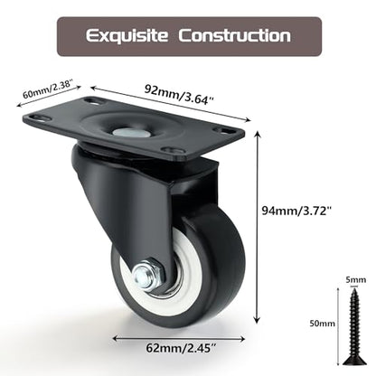 Alise Caster Wheels,2.5" Swivel Caster Set of 4,Black(No Brake) - color: Black（No Brake）, size: 2.5 INCH