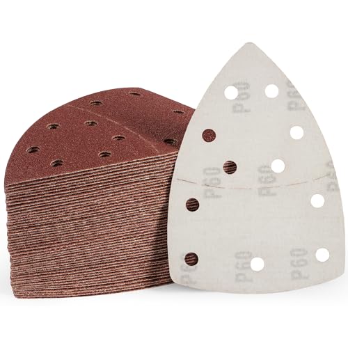 S SATC 50 PCS Mouse Sander Sandpaper 11 Holes 60 Grit Detail Sander Sandpaper Palm Sander Paper Hook and Loop Sander Pads Triangular Sanding Sheets - style: 50PCS 11 Hole 60 Grit