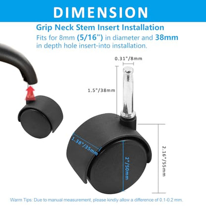 4pcs 2 Inch Swivel Caster Wheels, M8 Grip Neck Stem - style: 2 Inch-M8 Grip Neck Stem