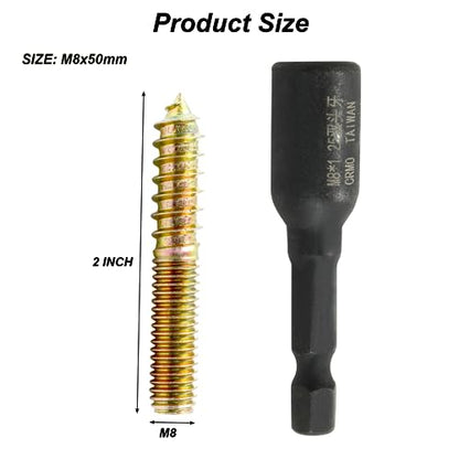 Hitefu M8 Hanger Bolts 2" (50mm), 20PCS - size: M8 2" Length