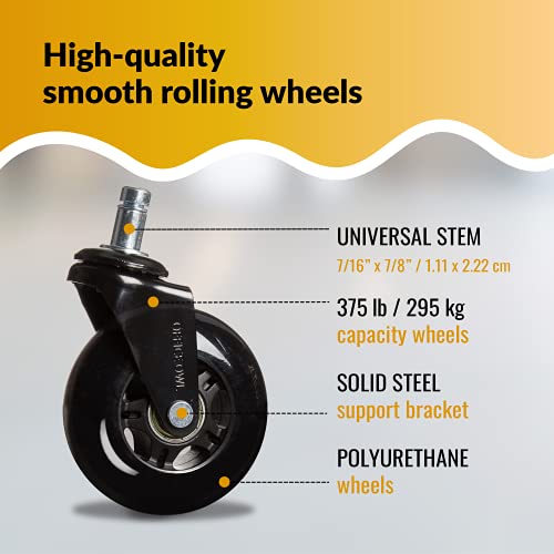 5 Pack Office Chair Wheels, Universal Replacement Casters for Desk Chairs - style: Black - 5 Pack