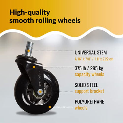 25 Pack Office Chair Wheels, Universal Replacement Casters for Desk Chairs - style: Black - 25 Pack