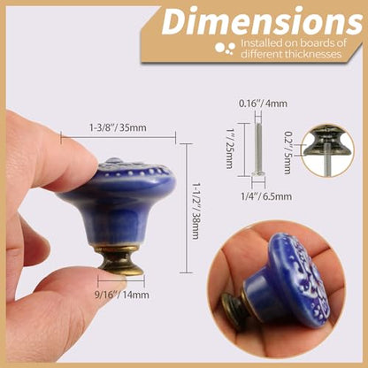 Ceramic Cabinet Knobs, Embossed Floral Design - Purple, 20pcs - color: Purple