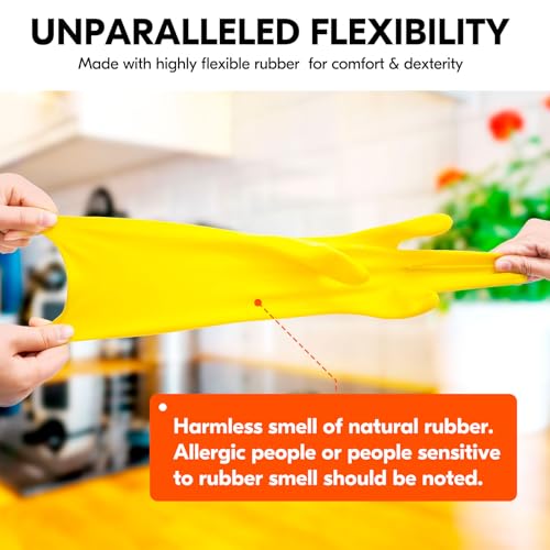 Vgo... Latex Reusable Household Gloves,Cleaning Gloves,Long Cuff (HH4601,M) - color: Yellow, size: Medium