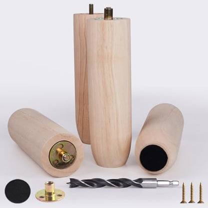 8 Inch Unfinished Wooden Furniture Legs Set of 4, Heavy Duty Solid Wood Cylindrical Table Legs, Chair Legs, Sofa Legs, Couch Legs, Cabinet Legs, Wood Furniture Feet (Natural, DIY Replacement) - color: Unfinished, size: 8 Inch