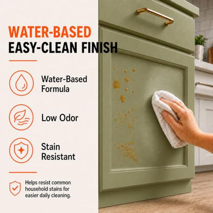 DWIL Cabinet Paint, Water Based Kitchen Cabinet Paint, Furniture Paint, Wood Paint, Low Odor, Fast Drying, Semi-Gloss, 32oz Olive Green - color: Olive Green, size: 32 Fl Oz (Pack of 1)