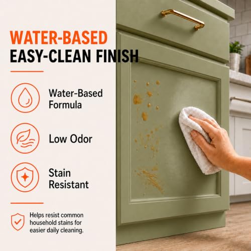 DWIL Cabinet Paint, Water Based Kitchen Cabinet Paint, Furniture Paint, Wood Paint, Low Odor, Fast Drying, Semi-Gloss, 16oz Olive Green - color: Olive Green, size: 16 Fl Oz (Pack of 1)