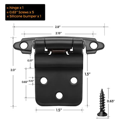 Ravinte Black Kitchen Cabinet Hinges, 3/8 Inch Inset, 50 Pack - size: 3/8 inch Inset