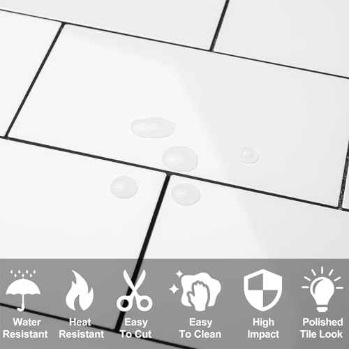 DICOFUN 1 Polished White Thick PVC Peel and Stick Backsplash, Ceramic Look Subway Tile Kitchen Backsplash Wall Tile - color: Polished White, size: 1 Sheet, 12"x12"x0.12"