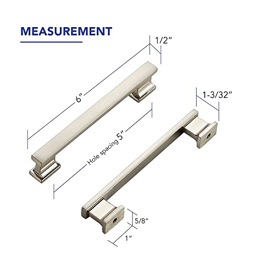 Brushed Nickel Cabinet Pulls, 5 Inch (128mm), 20 Pack, Heavy Duty - color: Brushed Nickel, size: 5" Hole Center