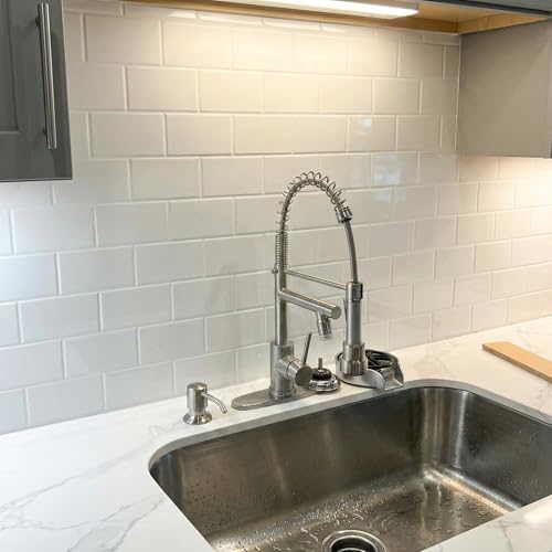 From Plain To Beautiful In Hours 129 Subway PVC 2' x 8' Glue-up Backsplash Panels (Covers / 64 sq.ft), Gloss White, 4 Piece - color: Gloss White, size: Pack of 4