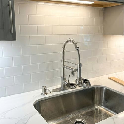 From Plain To Beautiful In Hours 129 Subway PVC 2' x 8' Glue-up Backsplash Panels (Covers / 64 sq.ft), Gloss White, 4 Piece - color: Gloss White, size: Pack of 4