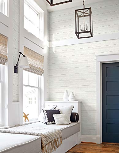Real Wood Wall Planks-5" White Shiplap Panel Peel and Stick 10Pack 12.5SqFt - color: White