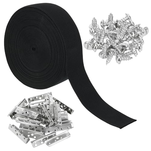 2 Inch x 50 FT Patio Furniture Repair Kit, Chair Webbing Replacement Straps with Metal Buckles, Elastic Webbing Repair for Outdoor Lawn Chairs, Recliner & Sofa Cushion (Black) - color: Black