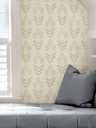 NuWallpaper Cream Folk Tulip Peel and Stick Wallpaper, Removable Wallpaper, 20.5 in x 18 ft - color: Cream