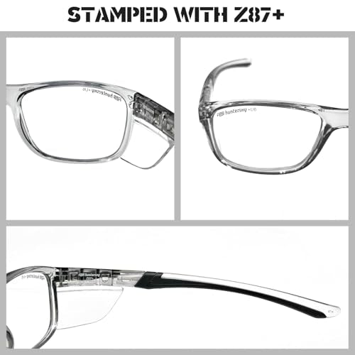 HTS HUNTERSKY TR90NZZ Safety Glasses with Side Shield Small Size Women Men ANSI Z87 Anti Fog Scratch Resistant Lab Pickleball - color: Black/Gray