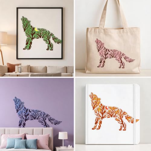 TIAMECH A4 Reusable Forest Tree Howling Wolf Stencil for Painting - color: Forest Tree Howling Wolf