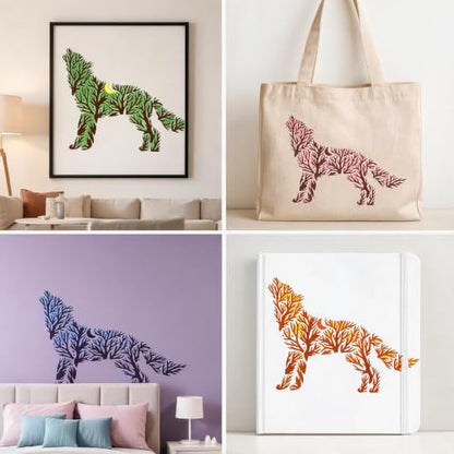 TIAMECH A4 Reusable Forest Tree Howling Wolf Stencil for Painting - color: Forest Tree Howling Wolf