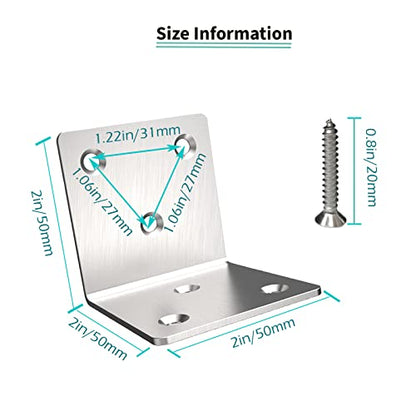 Stainless Steel Corner Bracket,Joint Right Angle Bracket,L Shape Heavy Duty Metal Corner Brace Shelf Supporter for Wood Aufuga (20, 2x2x2) - size: 2x2x2"