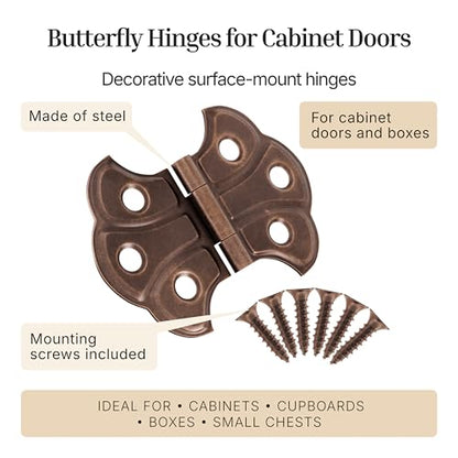 Antique Copper Butterfly Hinges - 2" x 1-7/16" - Pack of 2 - Surface Mount Hinges for Cabinet Doors and Boxes - UA-262-HAC (1) - color: Antique Copper