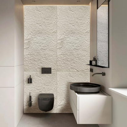 Faux Stone Wall Panels, 5-Pack 3D PU Cement-Texture Panels, White - color: Ivory