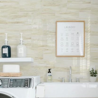 Vamos Tile Peel & Stick Backsplash on Subway Tile,22-Pack 6''x12'',Glossy - color: Eurasian Wood Grain with White Grout
