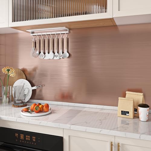 Livelynine 15.8x394 Metallic Wallpaper Peel and Stick Desk Wrap Champagne Pink Contact Paper for Desk Countertops Dorm Teacher Fridge Locker Wall Paper Waterproof Renter Friendly Counter Top Covers - size: 15.8" x 394"