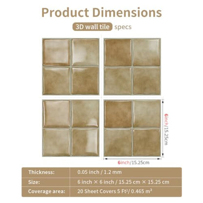 20pcs Peel and Stick Backsplash Wall Tiles,Sandy Beige 6"x6" - color: Sandy Beige
