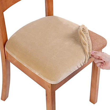 Smiry Velvet Seat Covers for Dining Room Chair Set of 2 - color: Beige, size: Set of 2
