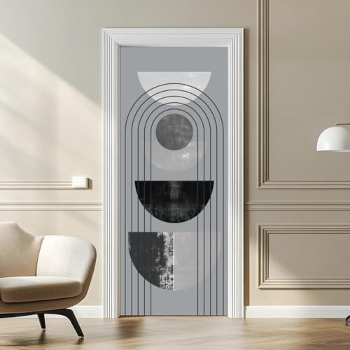 arricraft 2 Sheets Self-Adhesive Door Sticker, 80cmx200cm/31.5x78.7inch Geometric Half Circles Door Murals Stickers PVC Removable Wallpaper Decoration for Bedrooms Living Room - style: Geometric Half Circles
