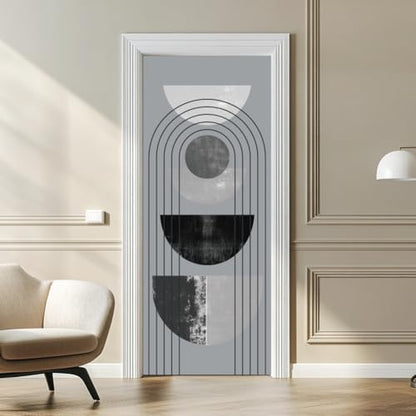 arricraft 2 Sheets Self-Adhesive Door Sticker, 80cmx200cm/31.5x78.7inch Geometric Half Circles Door Murals Stickers PVC Removable Wallpaper Decoration for Bedrooms Living Room - style: Geometric Half Circles