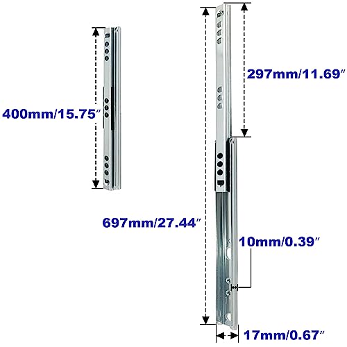 15.7 Inch Drawer Slides Runners Metal Ball Bearing Drawer Runner Draw for Replacement Two Way Drawing Slide Track Rail 17mm Wide x 400mm Length 1 Pair (0.7" Wide) - size: 15.7" * 0.7" (400*17mm)