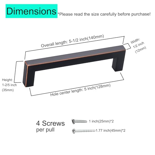 20 Pack 5 Inch Drawer Pulls Oil Rubbed Bronze Cabinet Pulls Square Handles for Cabinets,Dresser,Cupboard,Stainless Steel Kitchen Handles Hardware - color: Oil Rubbed Bronze, size: 5 Inch Hole Centers