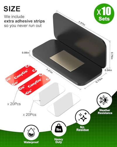 10 Pack Black Magnetic Door Catch, Ultra Thin Cabinet Door Magnets, Adhesive Drawer Magnets to Stay Closed, Stainless Steel Cabinet Latch Easy to Install with Double Sided Tape - size: 10 Sets - Black