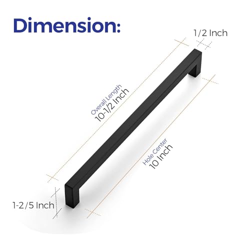 Ravinte Matte Black Square Cabinet Handles Drawer Pulls 10 Inch 18 Pack - color: Matte Black
