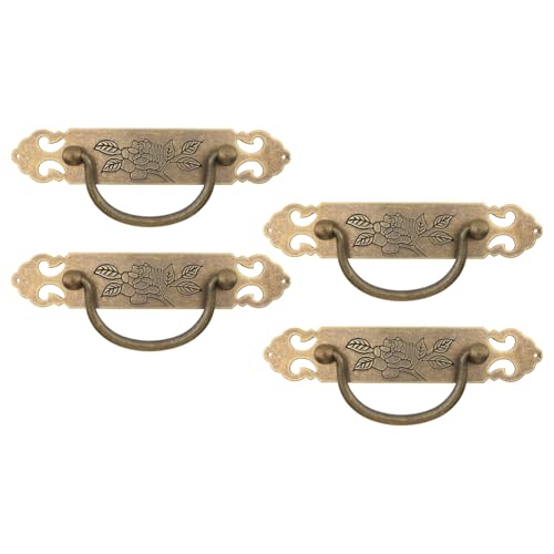 4PCS Antique Flat Bronze Cabinet Pulls Brass Decorative Handles with Engraved Pattern 3" Hole to Hole for Retro Style Furniture - style: Style B-4 Pcs